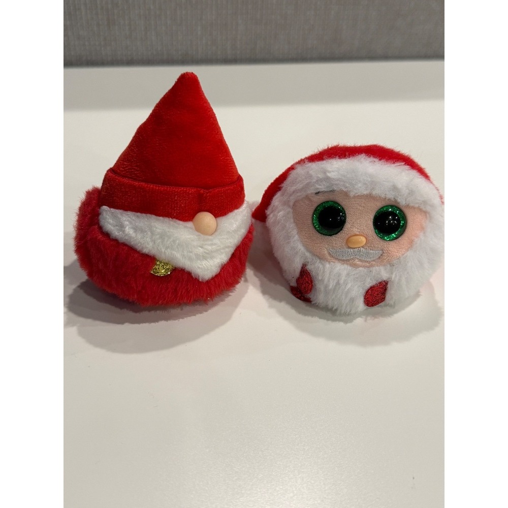 Ty Beanie Ballz Santa and Gnome Plush Set Red White Christmas Holiday Decor